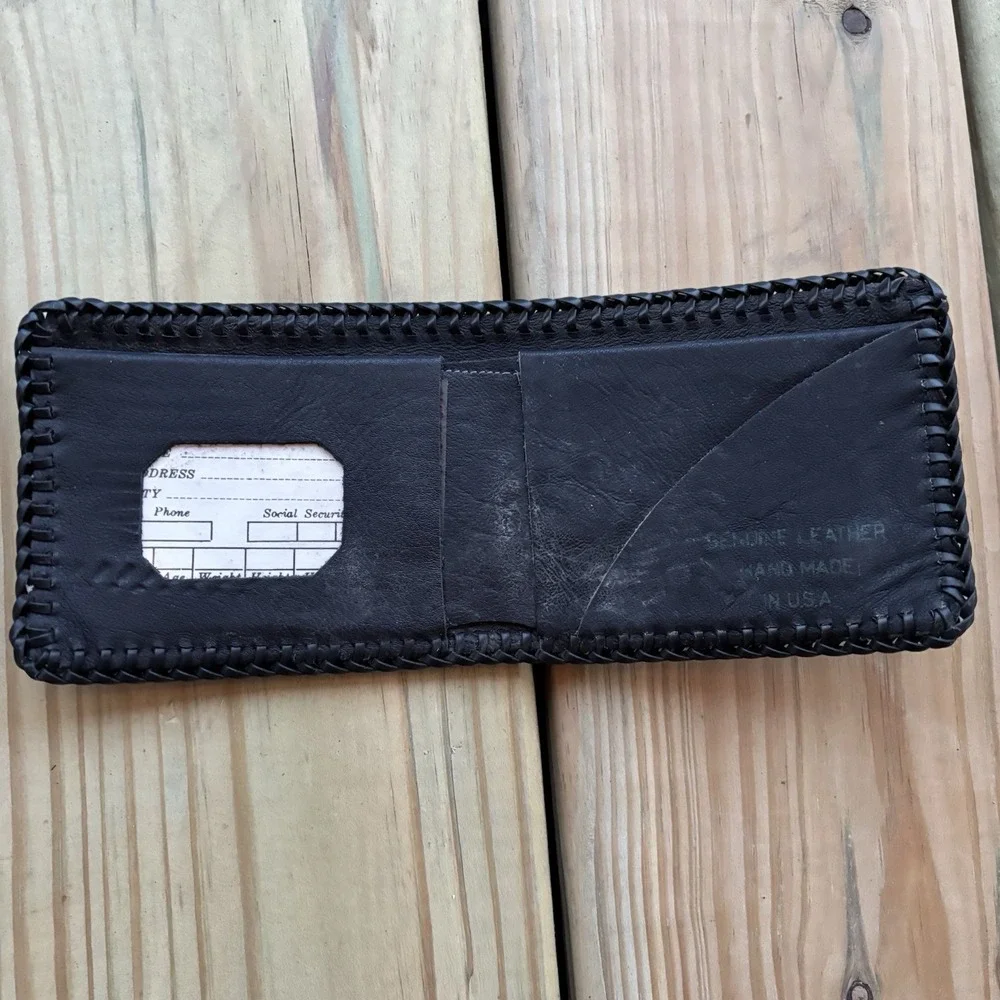 Vintage Hand Tooled Leather Wallet Bi Fold Handmade Whipstitch Raccoon Free Ride